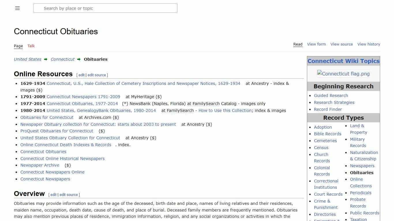 Connecticut Obituaries • FamilySearch